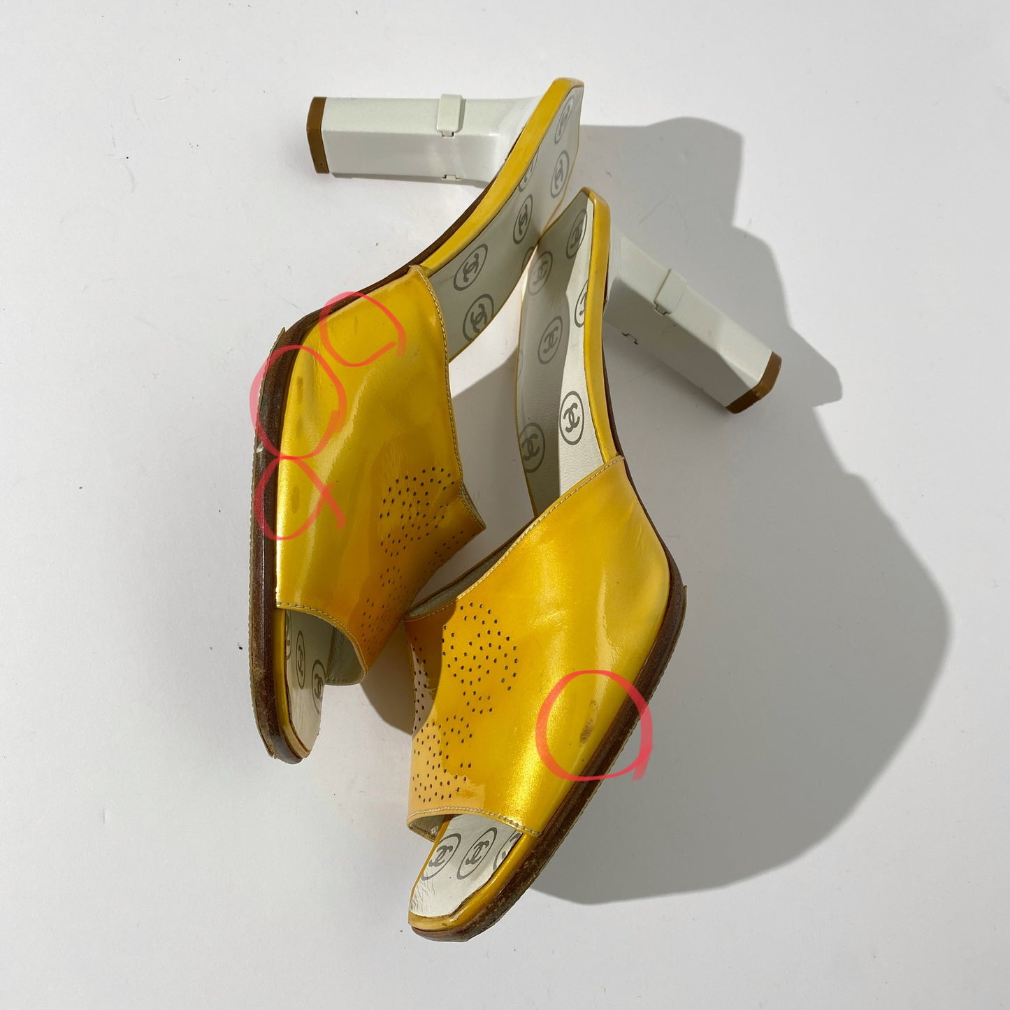 Chanel 2001 SS Yellow Patent Leather CC Logo Mules