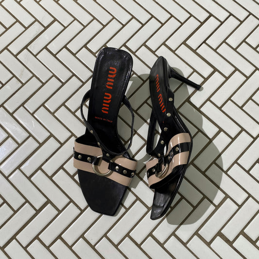 Miu Miu Black Studded Strap Heels