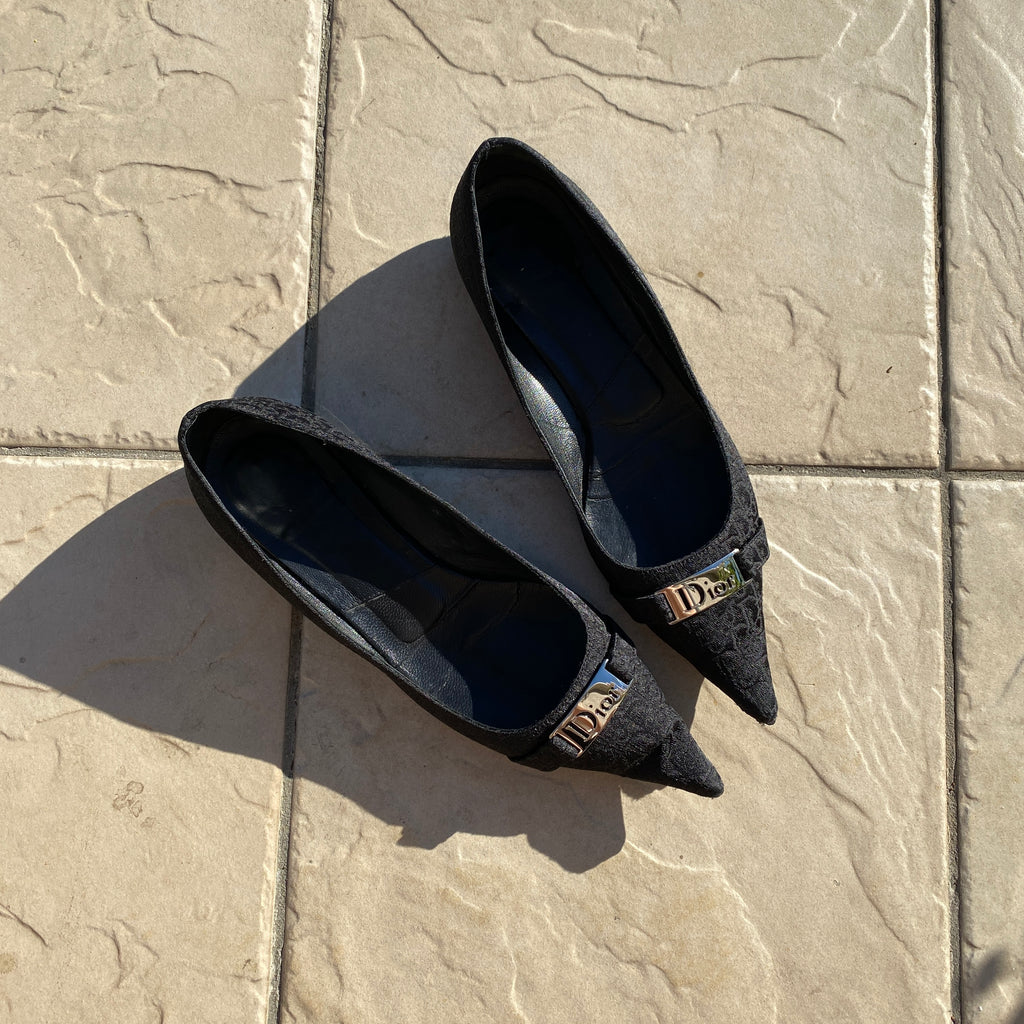 Dior Black Trotter Buckles Pointed Toe Ballet Flats