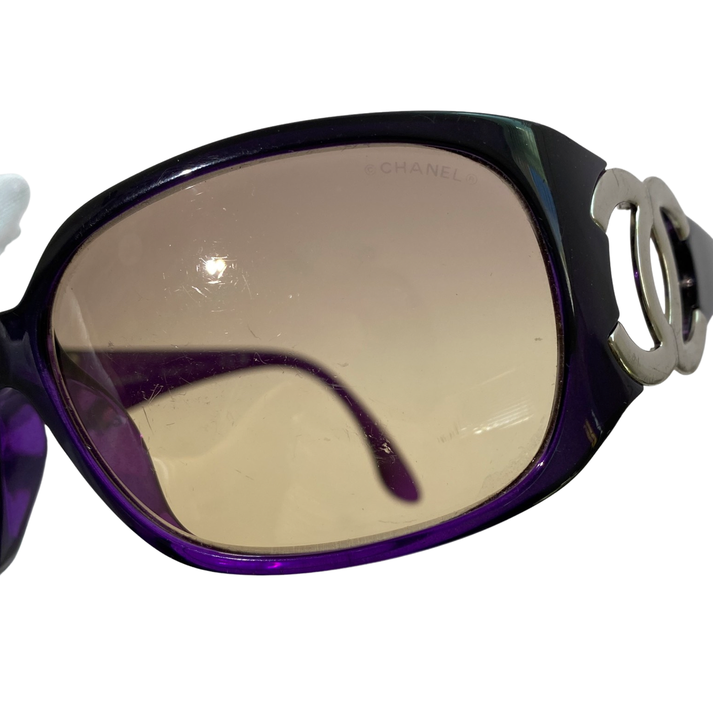 Chanel 2000s Oversized CC Mark Purple Sunglasses