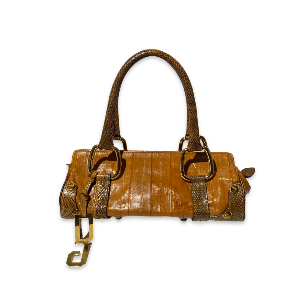 Dolce & Gabbana DG Logo Brown Leather Python Handbag
