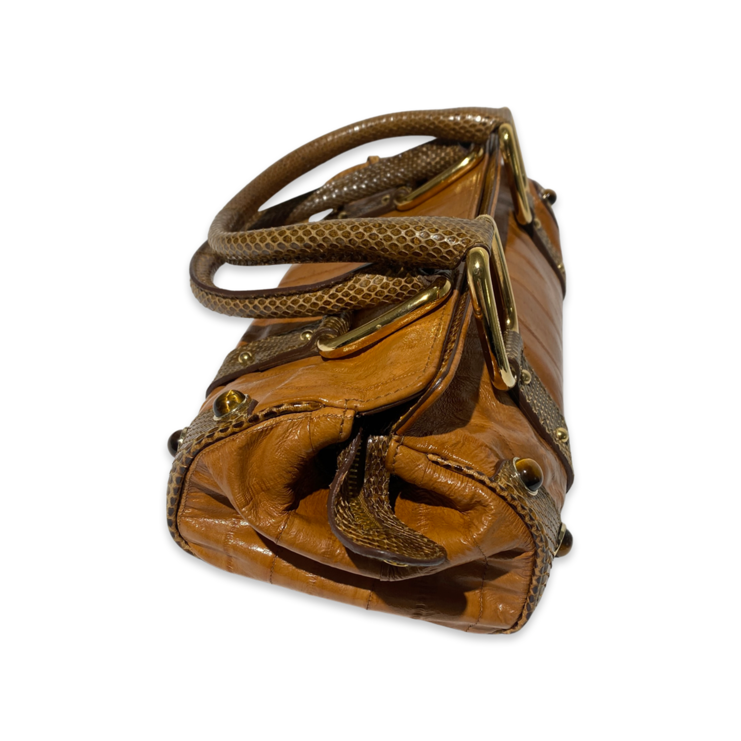 Dolce & Gabbana DG Logo Brown Leather Python Handbag