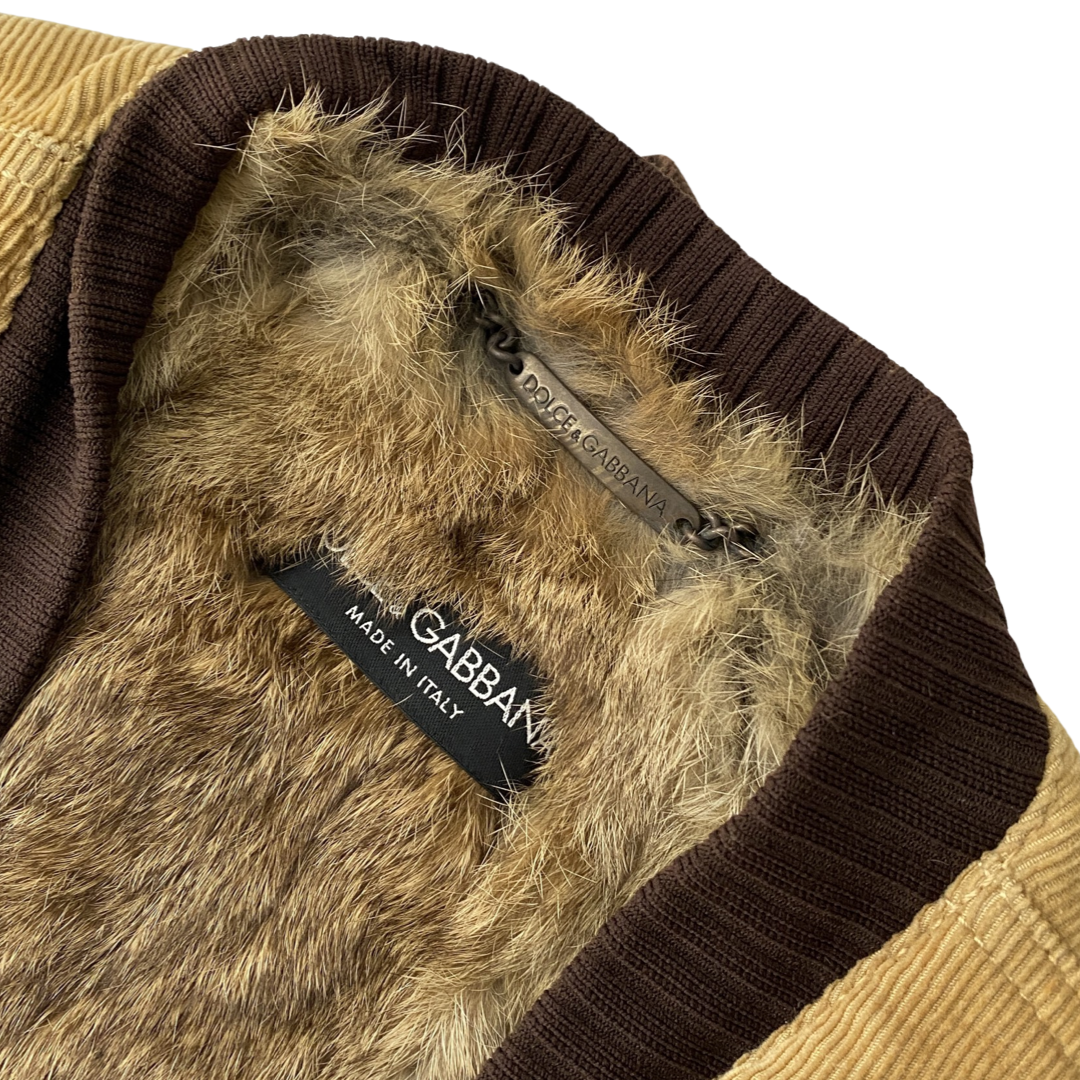 Dolce & Gabbana 2002 AW Tan Corduroy Cargo Rabbit Fur Vest