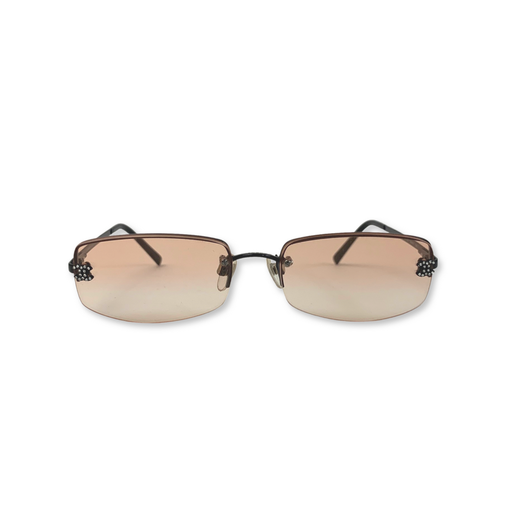 Chanel 4093-B Orange Rhinestone Rimless Sunglasses – Glitzy Club