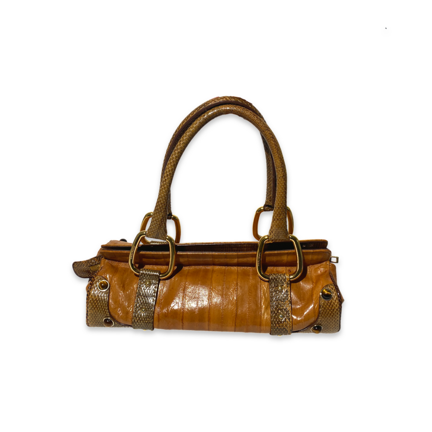 Dolce & Gabbana DG Logo Brown Leather Python Handbag