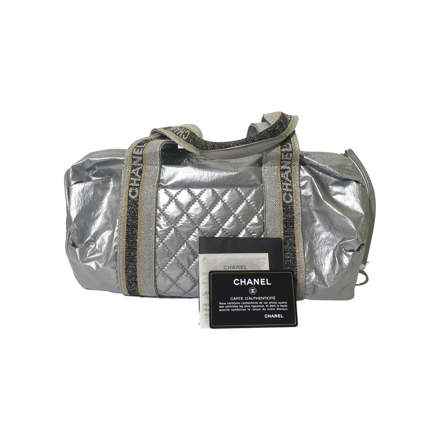 Chanel 2006 Silver Puffy Quilted Duffle Bag