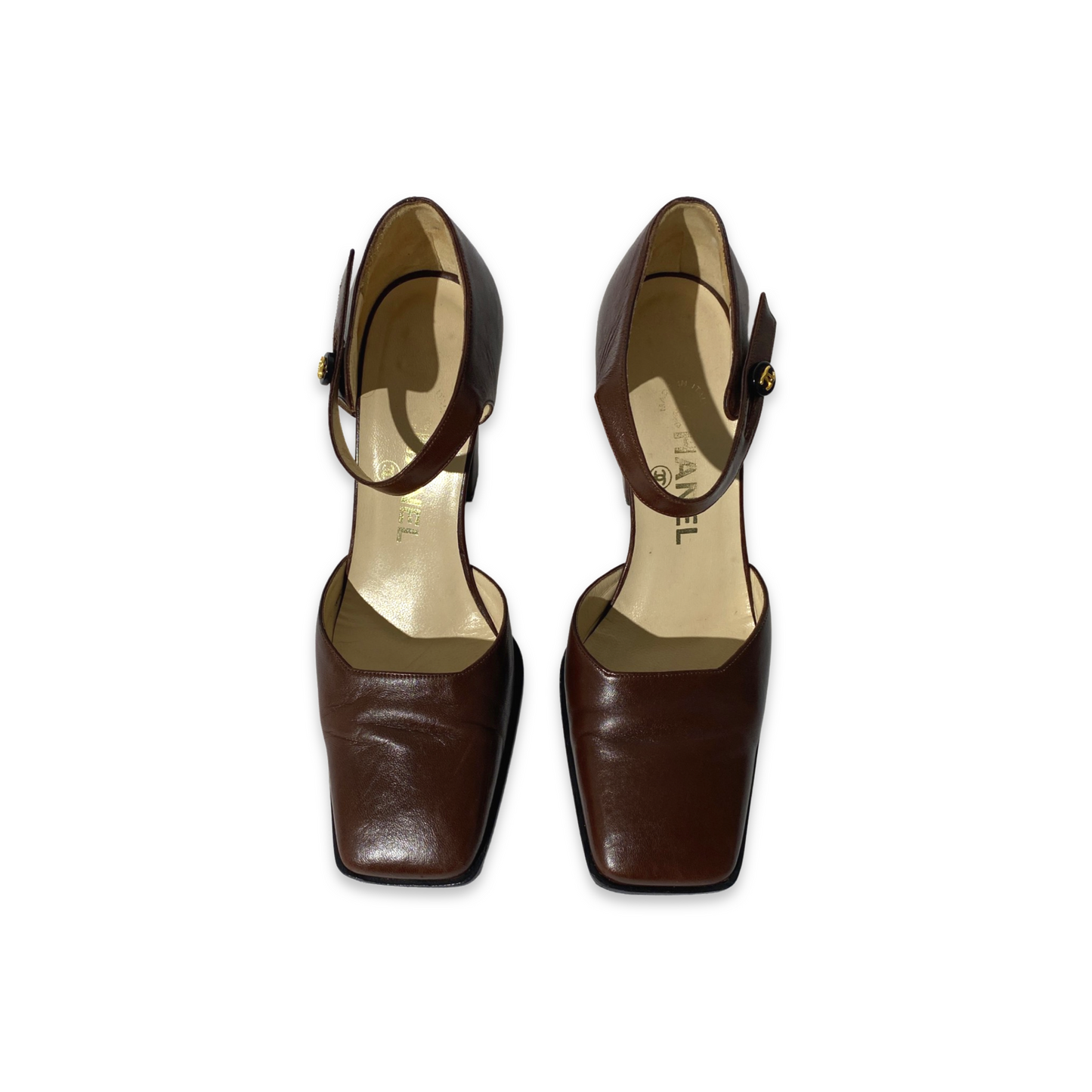 Chanel 1998 AW Slingback Classic Brown Square Toe Heels