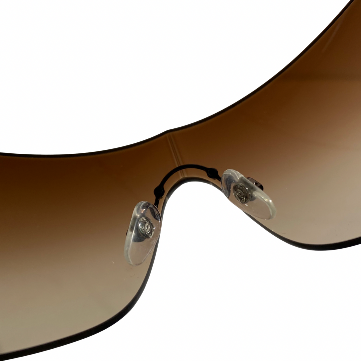 Chanel Brown Leather Quilted Shield Rimless Sunglasses