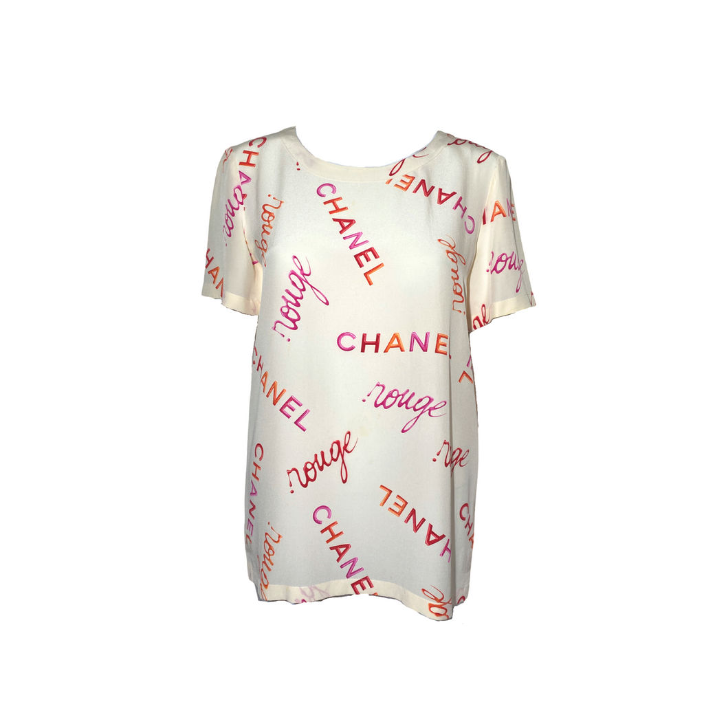 Chanel 1996 Rouge Coco Logo Silk Top T-shirt