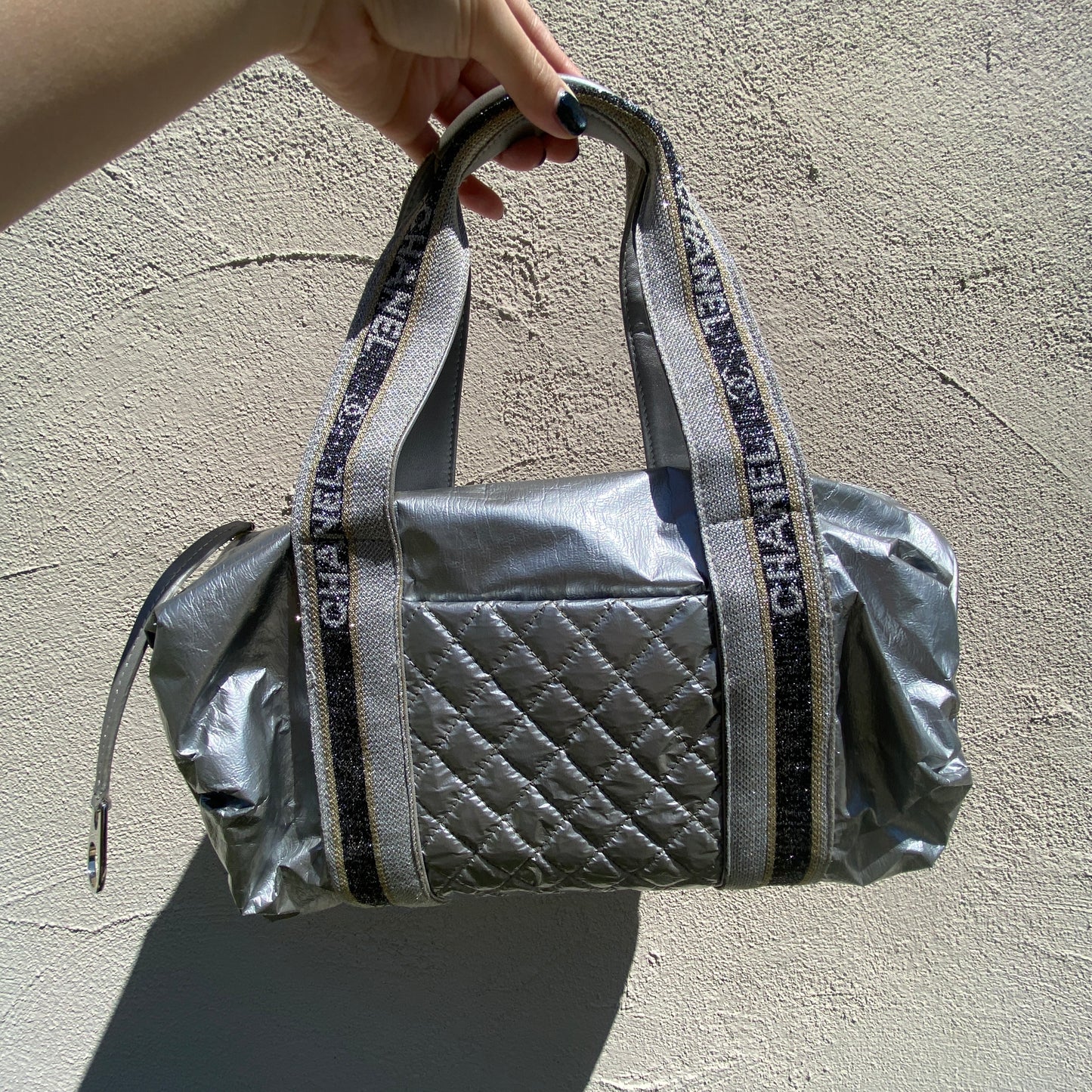 Chanel 2006 Silver Puffy Quilted Duffle Bag