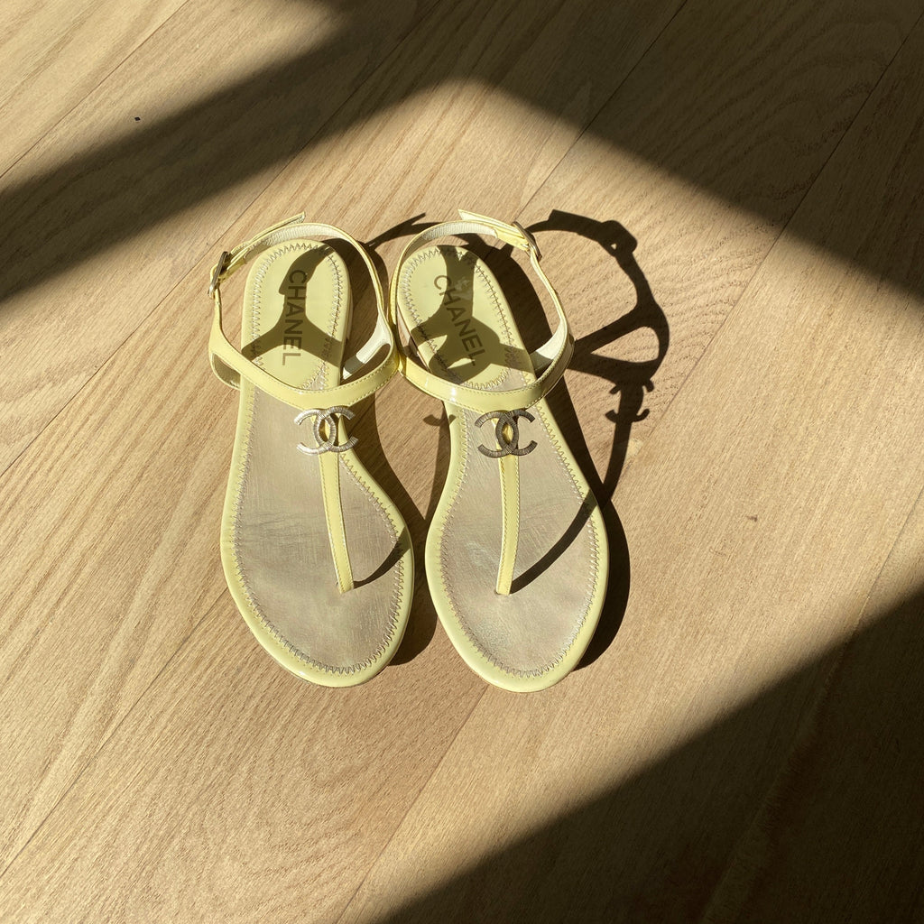 Chanel Yellow Patent Leather Dad Sandals