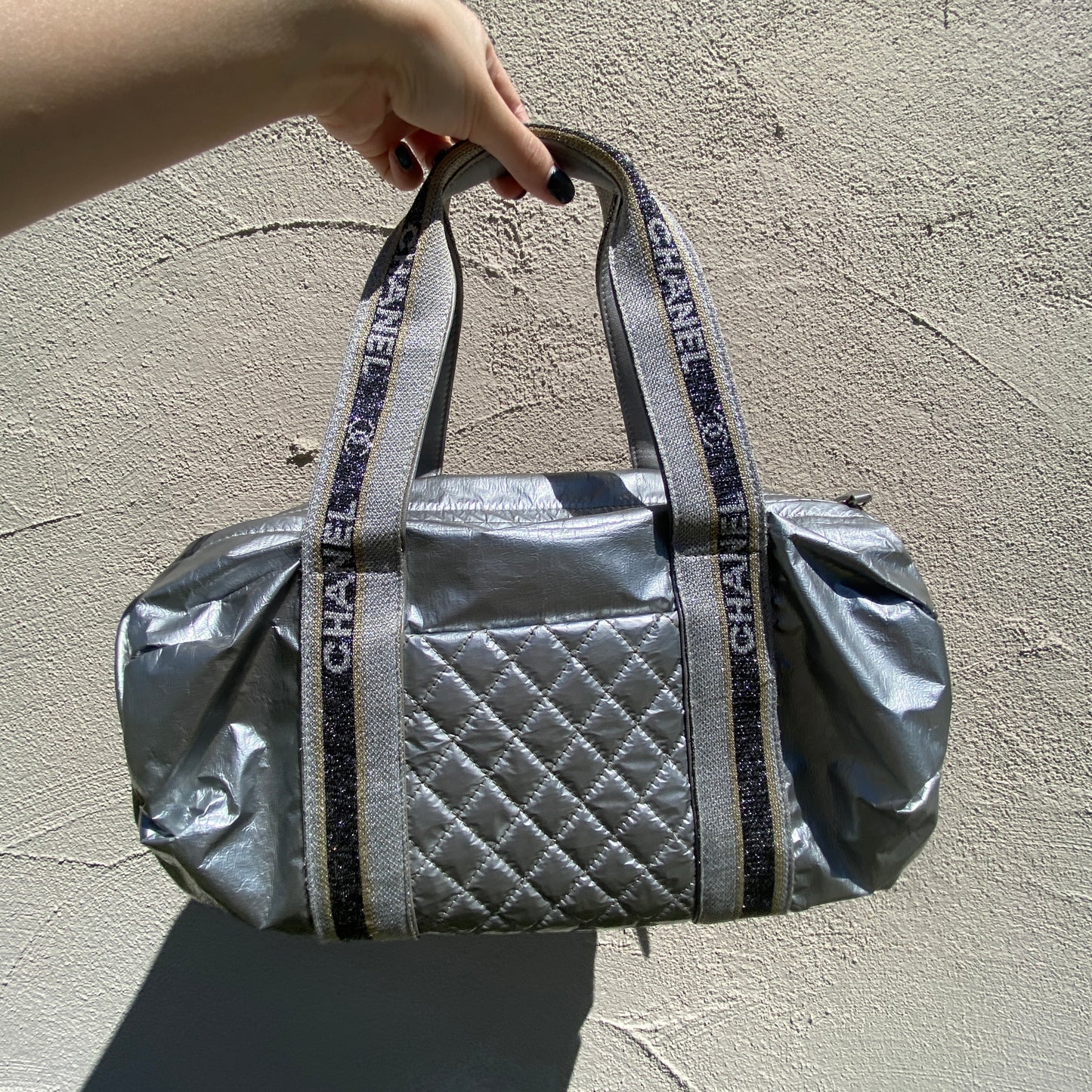 Chanel 2006 Silver Puffy Quilted Duffle Bag