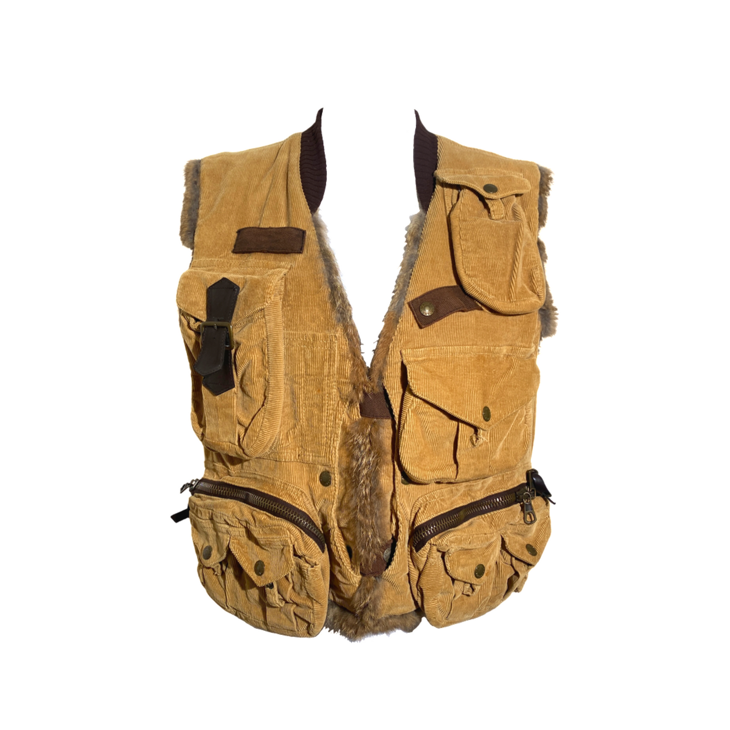 Dolce & Gabbana 2002 AW Tan Corduroy Cargo Rabbit Fur Vest