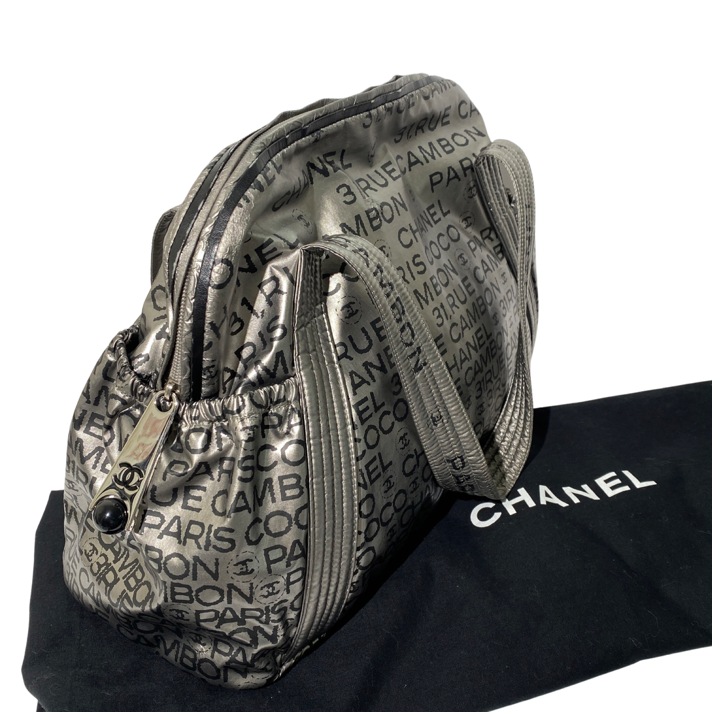 Chanel 2008 Unlimited Rue Cambon 32 Silver Bowling Bag