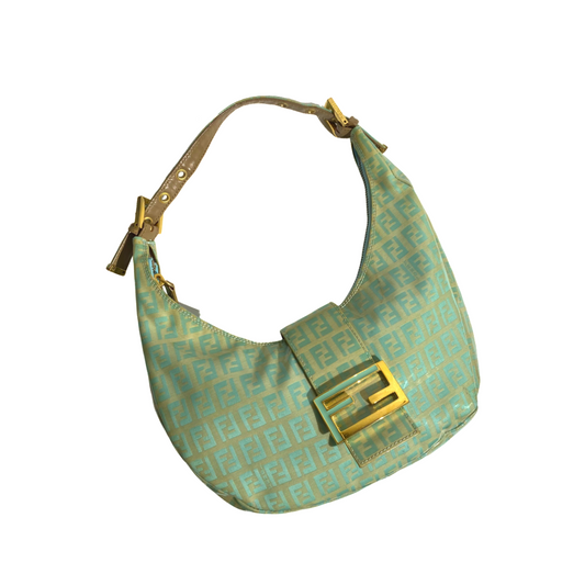 FENDI Mint Green Nylon Zucca Moon/Croissant Bag