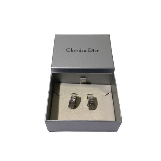 Dior Logo Silver Plated Clip Earrings