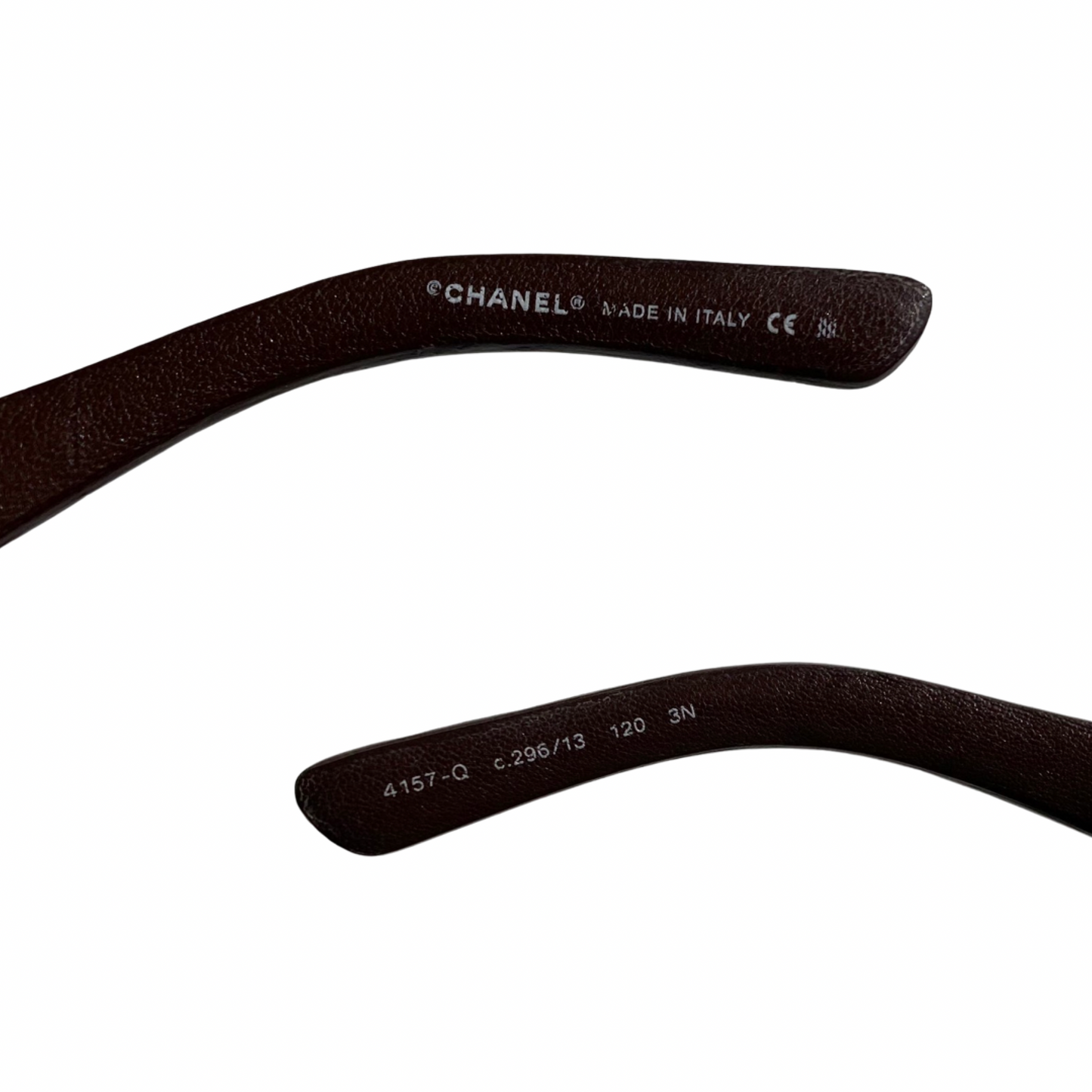 Chanel Brown Leather Quilted Shield Rimless Sunglasses